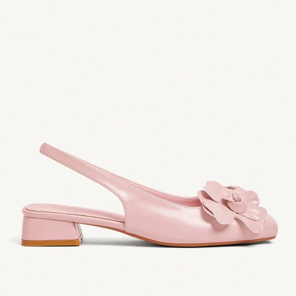 Pink Basics Women's 3d Floral Decor Strap Low Square Toe Heel - Picture 5 of 10